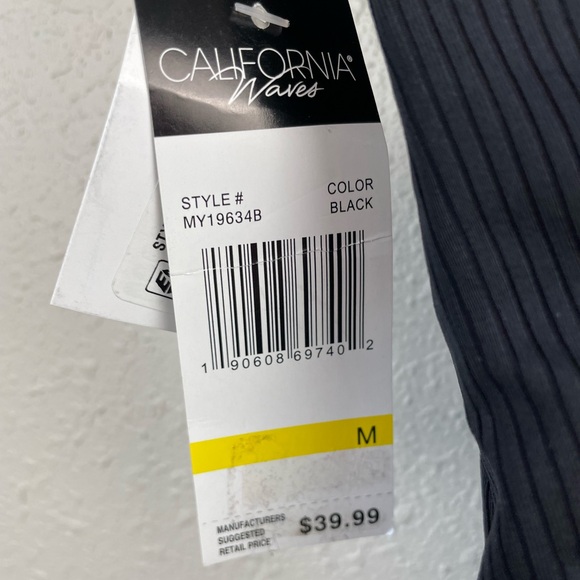 NWT California Waves Black One Piece Swim Suit Size M - Picture 5 of 6